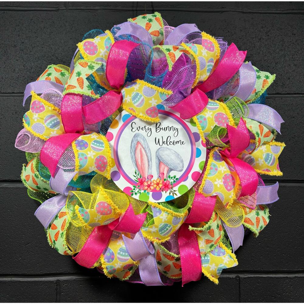 Easter Wreath,  Welcome Wreath Front Door Decor Handmade 22 In
